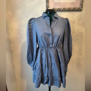 Bardot Cornflower Blue Mini Shirt Dress with Ruffled Skirt size 6